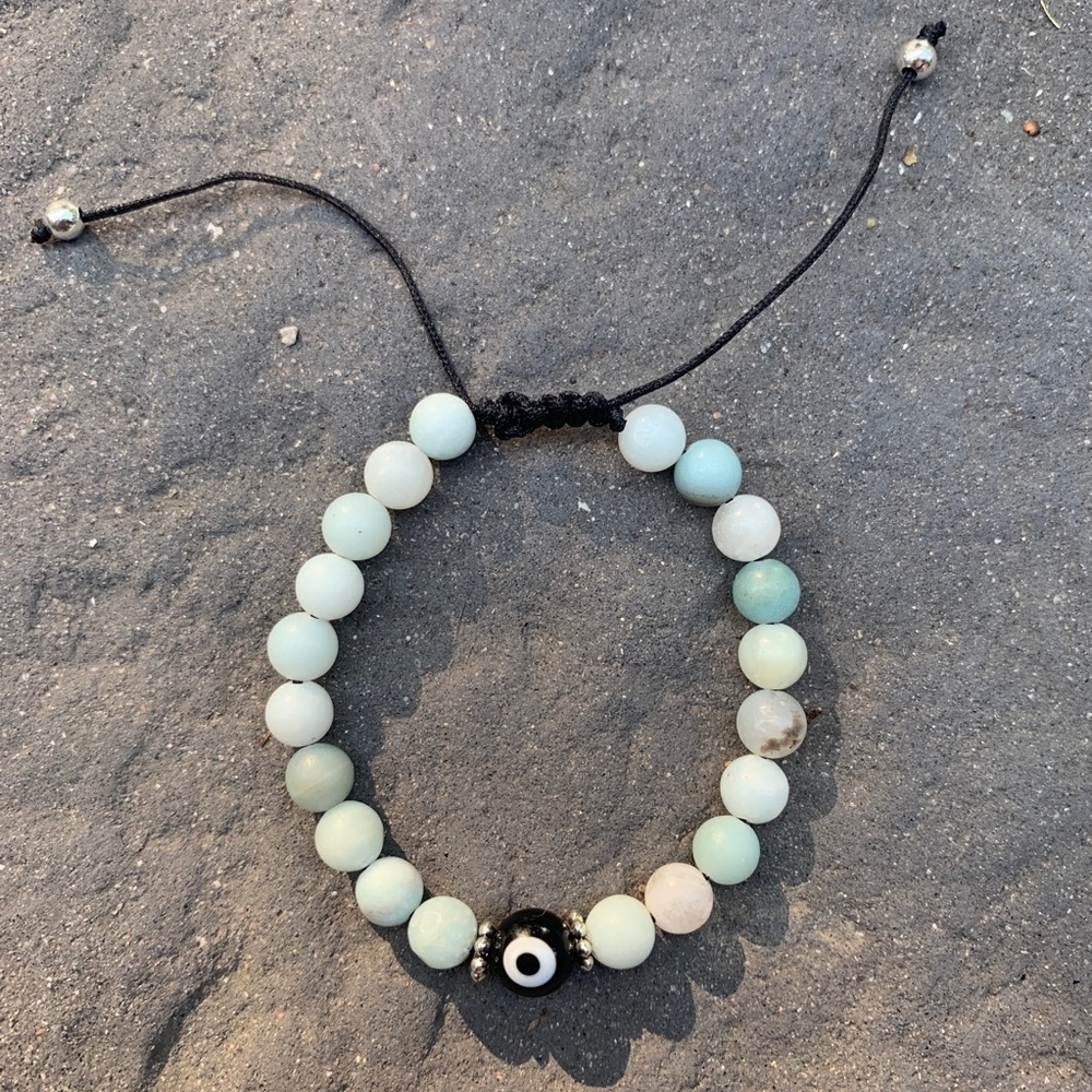 Amazonite Gemstone Evil Eye Bracelet - Handmade